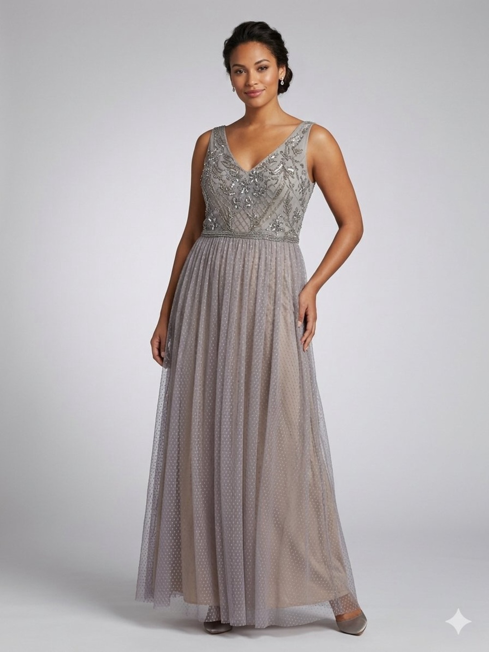 Adrianna Papell Beaded Tulle Evening Gown
